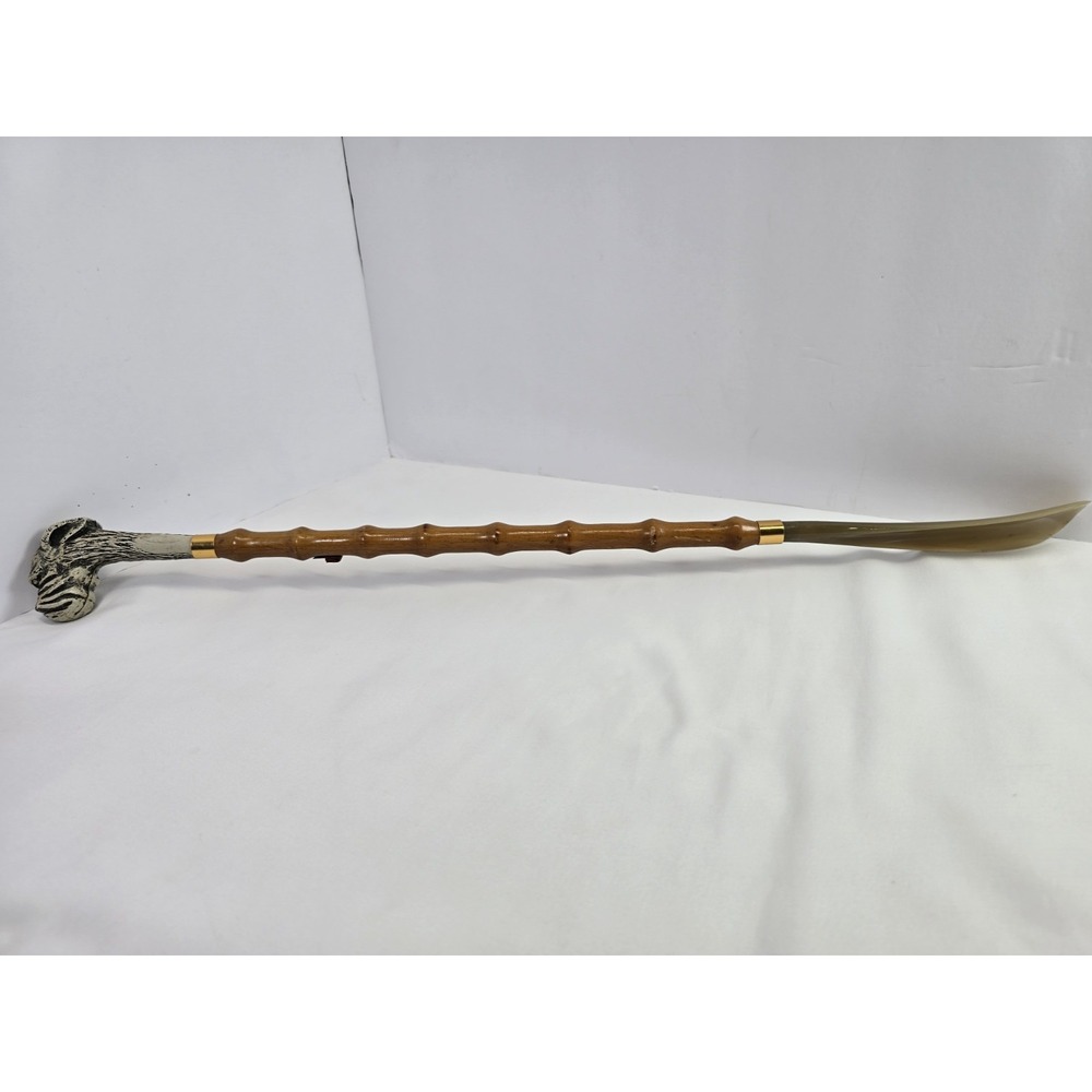 VTG 21" Shoe Horn Faux Bamboo Dog Head Bakelite Gentleman Dressing Made in Italy